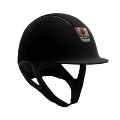 Black Shadowmatt Riding Hat With Metallic Rose Crystal Fabric Blazon