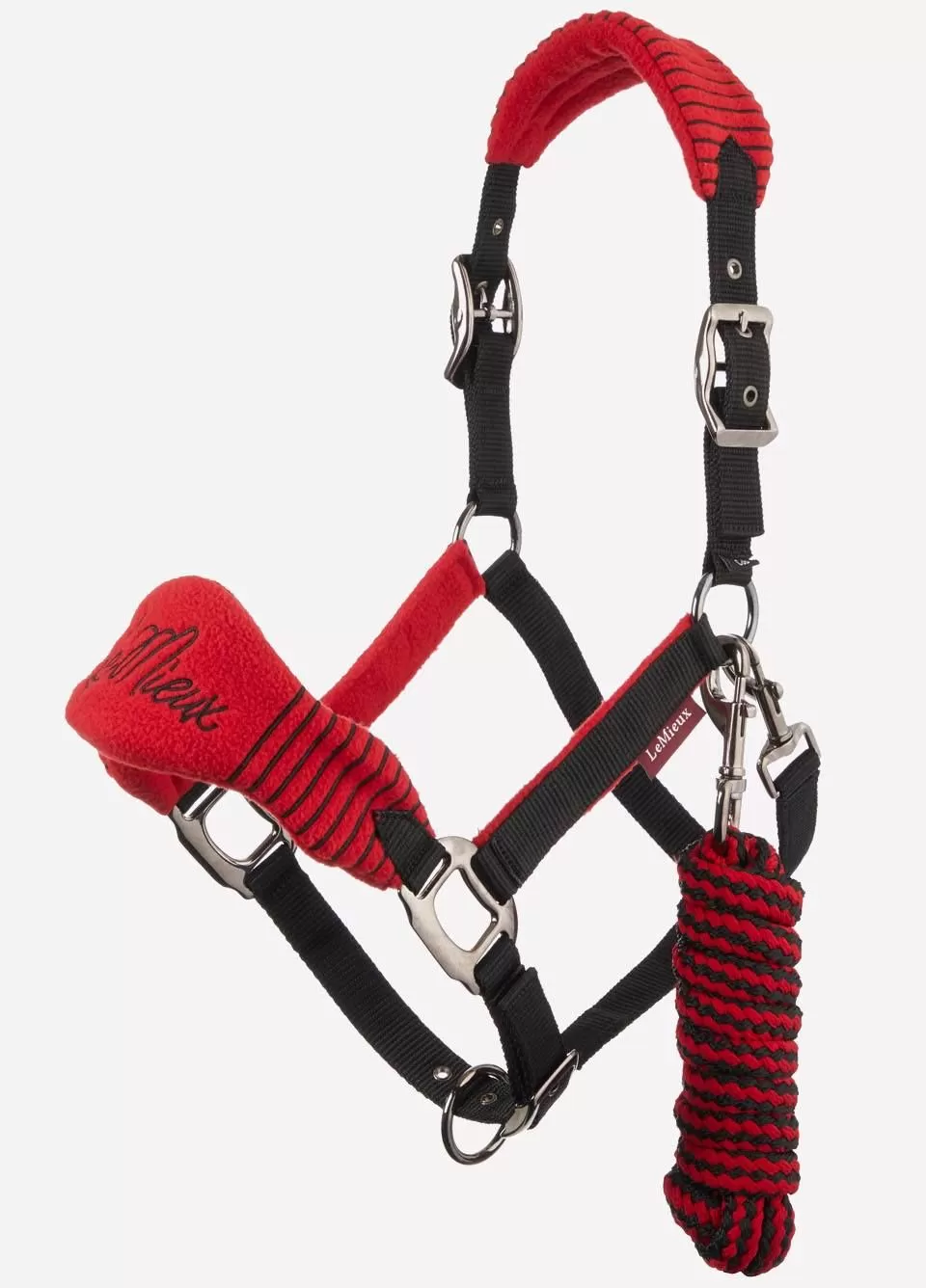 LeMieux Vogue Fleece Headcollar & Leadrope Set - Chilli/Black 1 LeMieux Vogue Fleece Headcollar & Leadrope Set - Chilli/Black