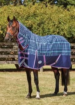 Weatherbeeta ComFiTec Plus Dynamic Medium Combo Turnout - Navy/Light Blue/Purple Plaid