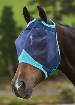 Weatherbeeta ComFiTec Fine Mesh Fly Mask Without Ears - Navy/Turquoise