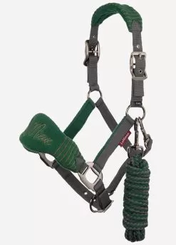 LeMieux Vogue Fleece Headcollar & Leadrope Set - Hunter Green/Grey