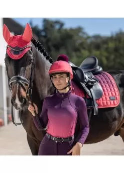 LeMieux Spectrum Fly Hood - Aubergine/Papaya -Equestrian Equipment Shop lemieux spectrum papaya 1rdy