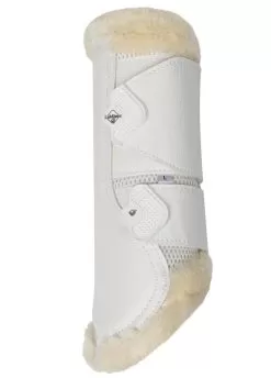 LeMieux Fleece Edged Mesh Brushing Boots - White/Natural -Equestrian Equipment Shop lmfleeceedgedbootwhite3rdy