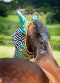 Shires Zeb-Tek Fly Mask - Zebra -Equestrian Equipment Shop zebraflymasktealrdy